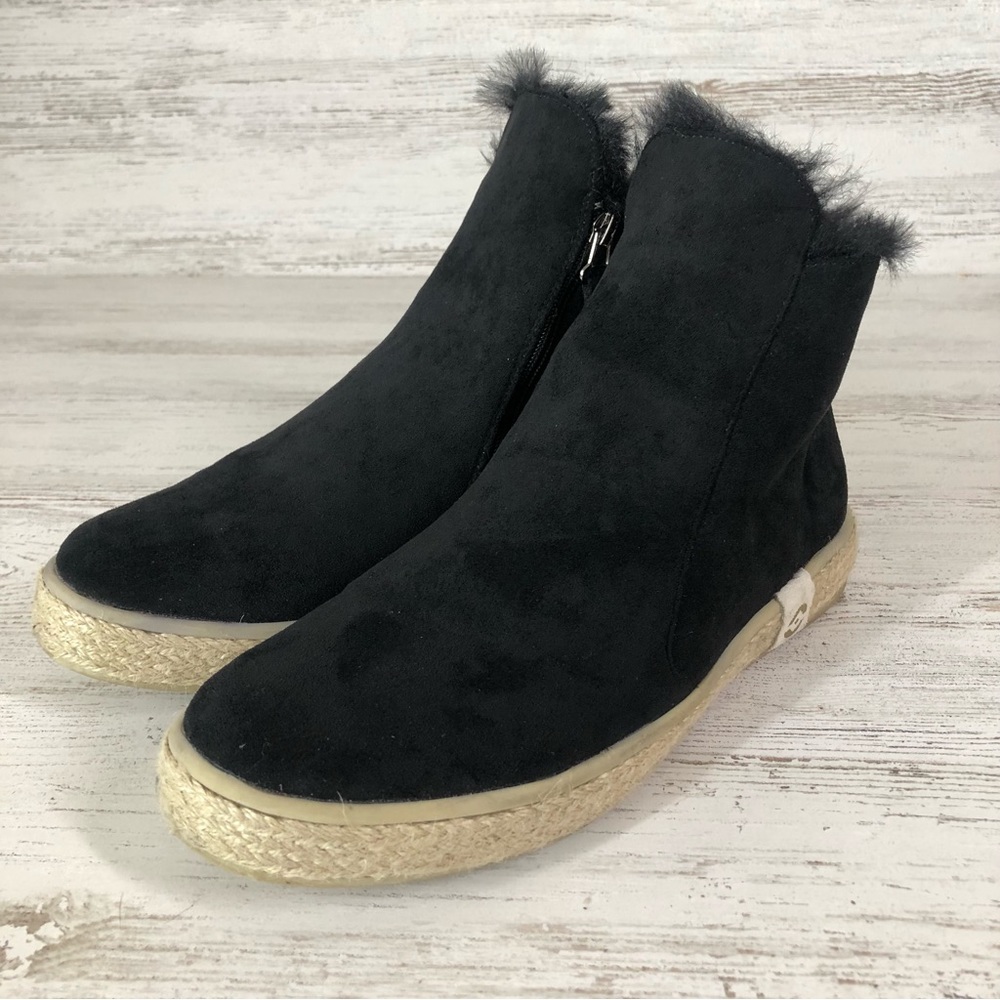 NALHO Taj Yoga Mat Faux Suede Fur Lined Espadrille Ankle Boots Black 10